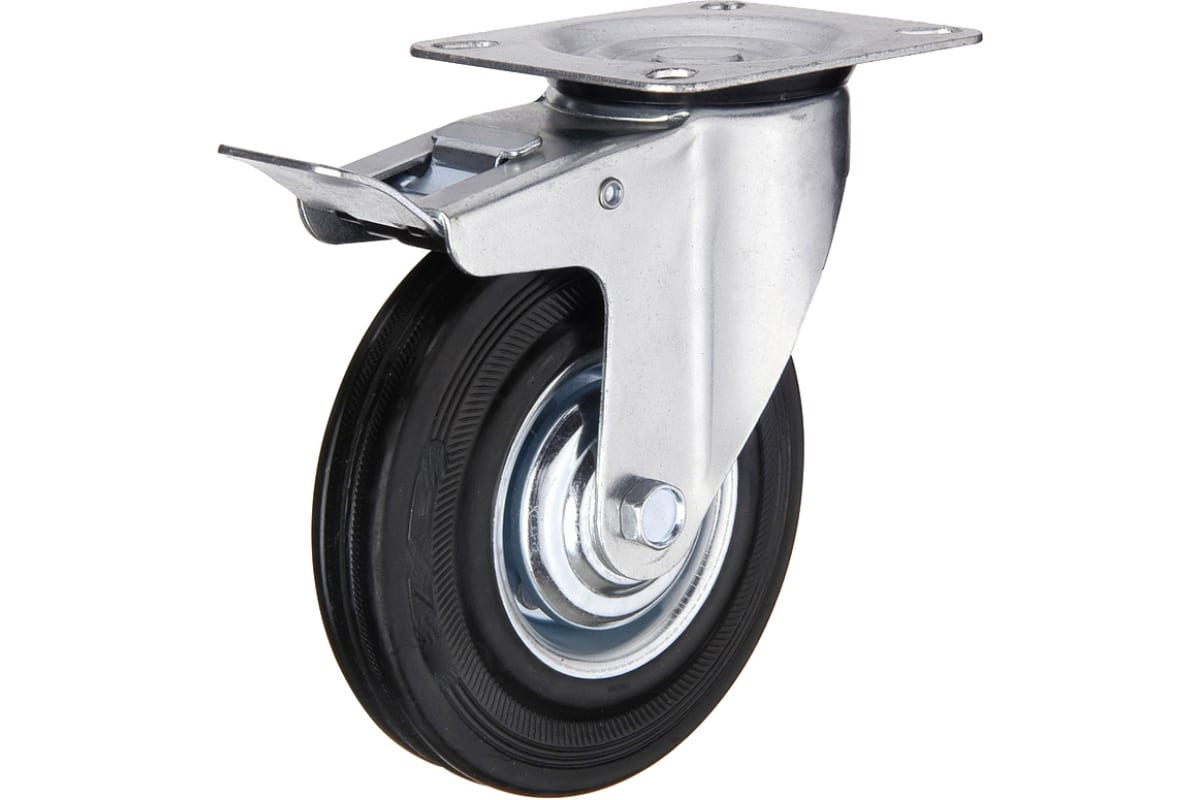 фото Мфк колесо для тележки d100мм нагр.70кг поворотное с тормозом сталь-резина мфк 1шт