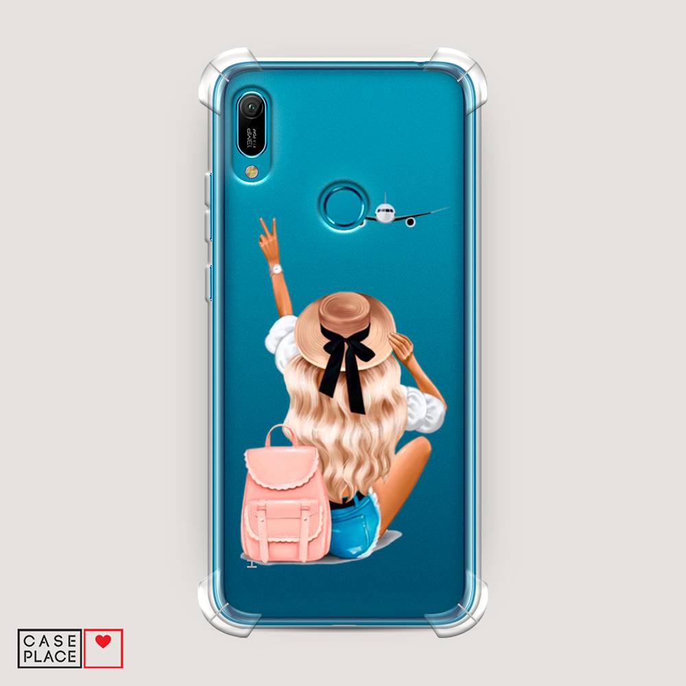 

Чехол Awog на Huawei Y6 2019 "Автостопом самолетом", Бежевый;розовый;голубой, 68651-1