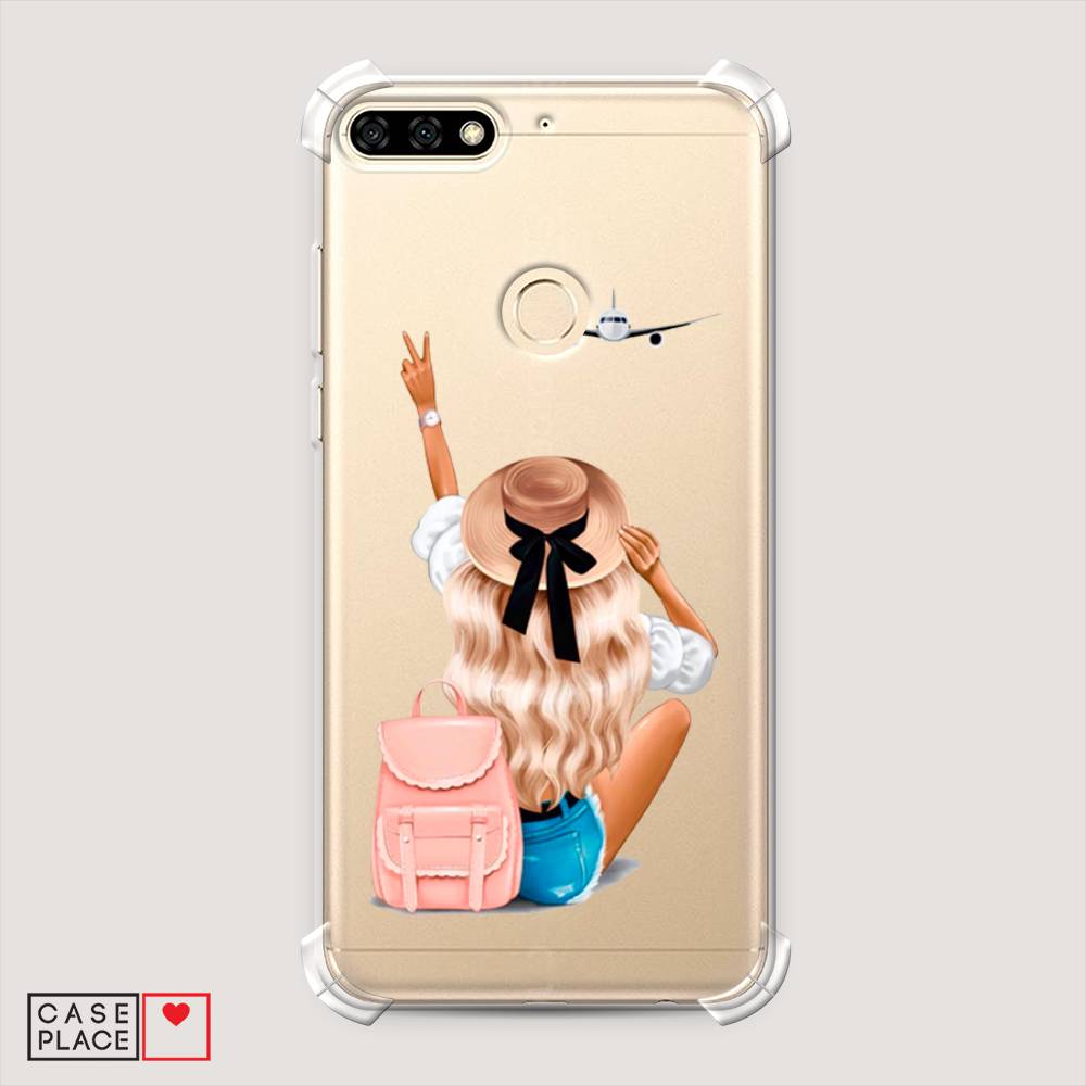 

Чехол Awog на Honor 7C "Автостопом самолетом", Бежевый;розовый;голубой, 64551-1