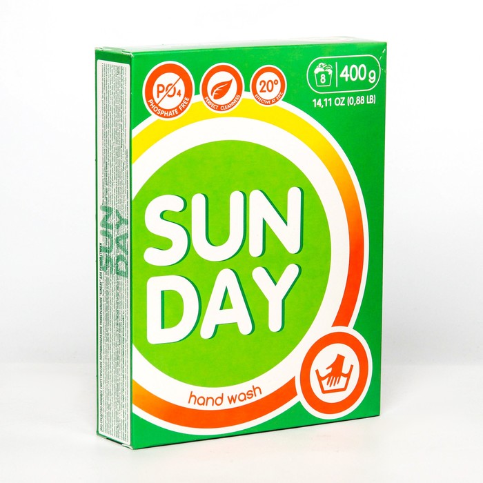 

Стиральный порошок Sunday, универсальный, для ручной стирки, 400 г