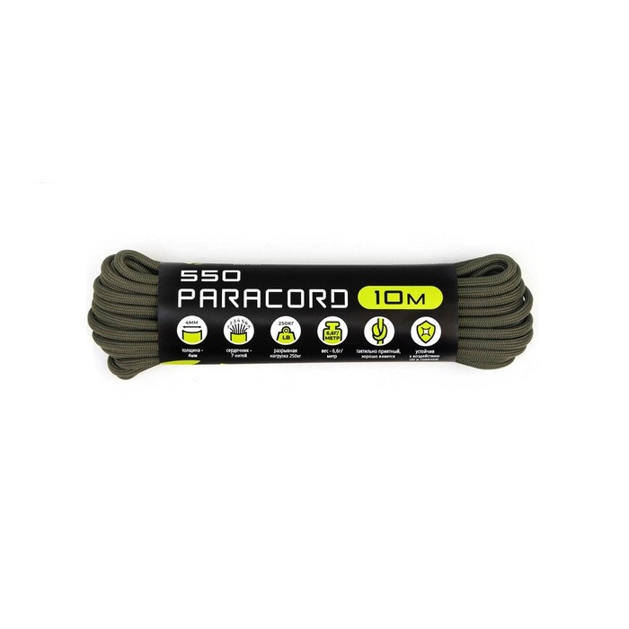 

Паракорд 550 CORD, нейлон, хаки, d - 4 мм, 10 м, Зеленый, Паракорд 550 CORD