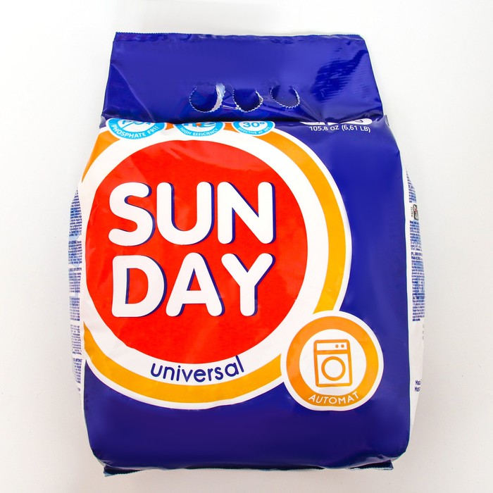 фото Стиральный порошок sunday, универсальный, для автоматической стирки, 3 кг
