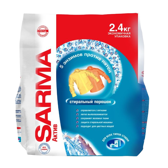 

Стиральный порошок Sarma Active "Горная свежесть", универсальный, 2.4 кг
