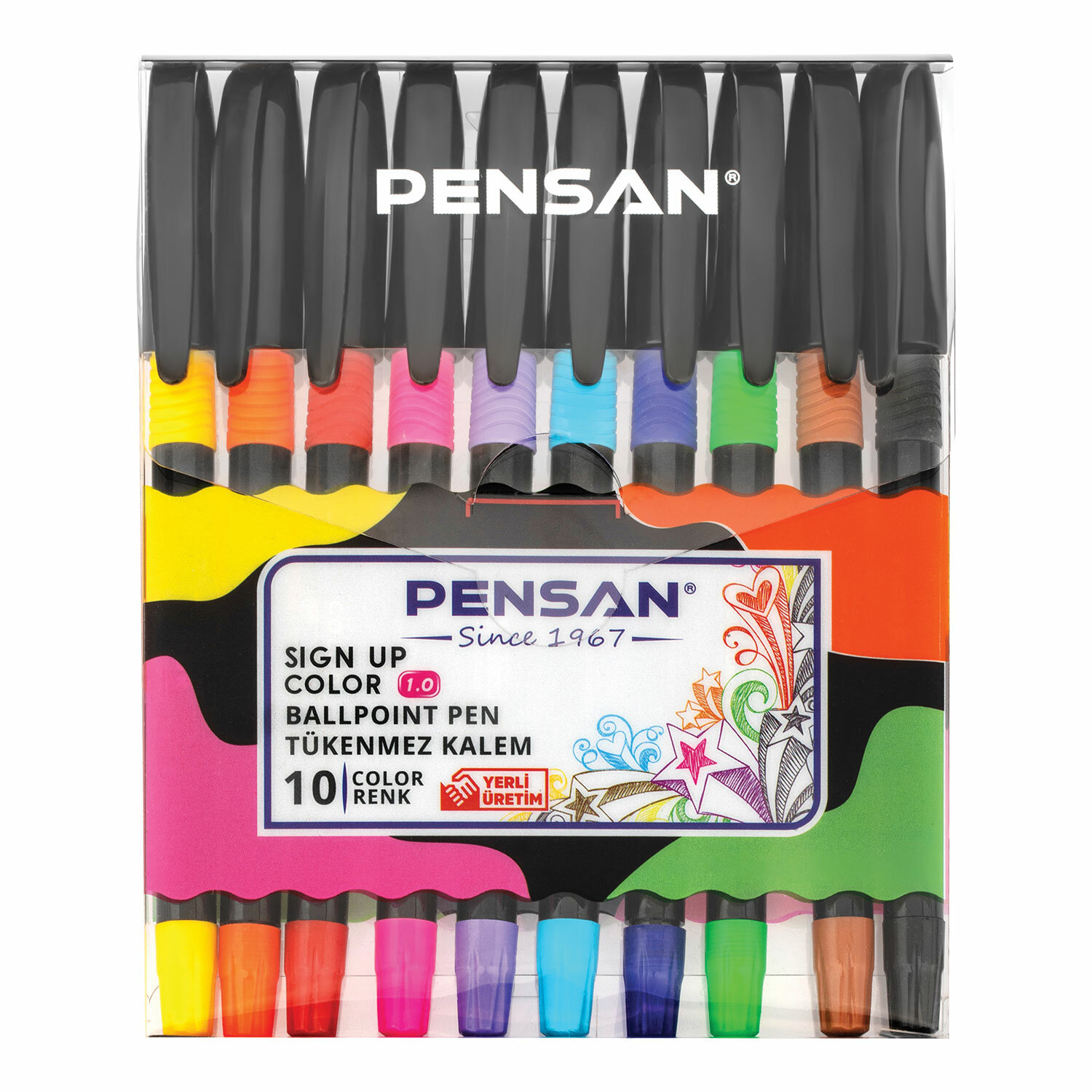 фото Ручки шариковые pensan 2410/10 sign-up color масляные с грипом набор 10 цветов узел 1 мм