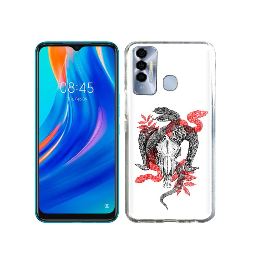 

Чехол MyPads Tocco для Tecno Spark 7P змея в черепе рисунок, Прозрачный, Tocco