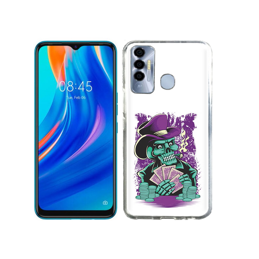 

Чехол MyPads Tocco для Tecno Spark 7P зеленый череп с картами, Прозрачный, Tocco