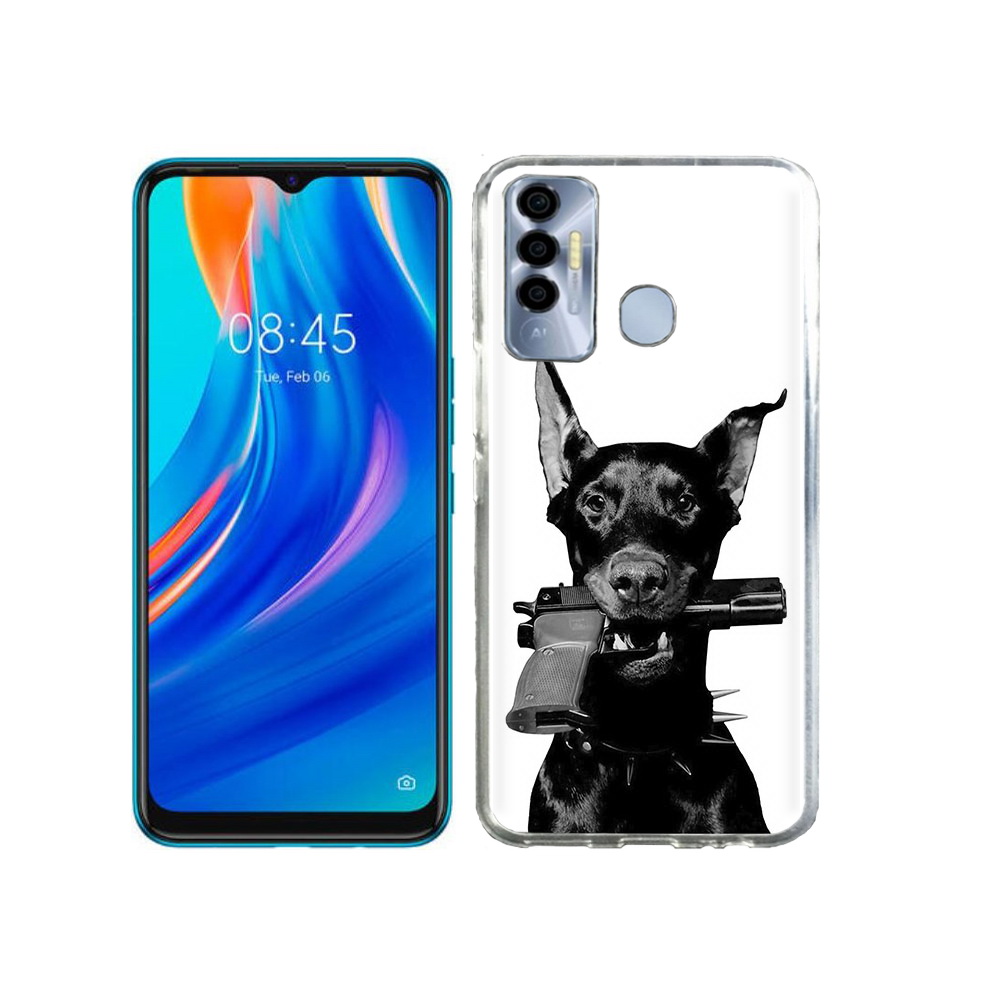 

Чехол MyPads Tocco для Tecno Spark 7P доберман с пистолетом, Прозрачный, Tocco