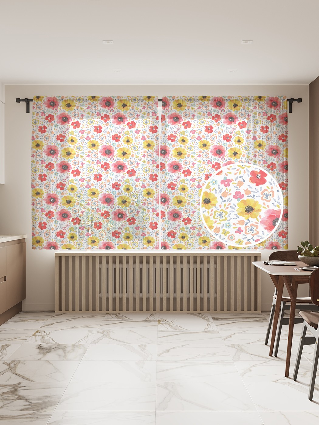 

Фототюль JoyArty "Акварельные анемоны" 145x180см, 2 полотна, лента, 50 крючков, Акварельные анемоны