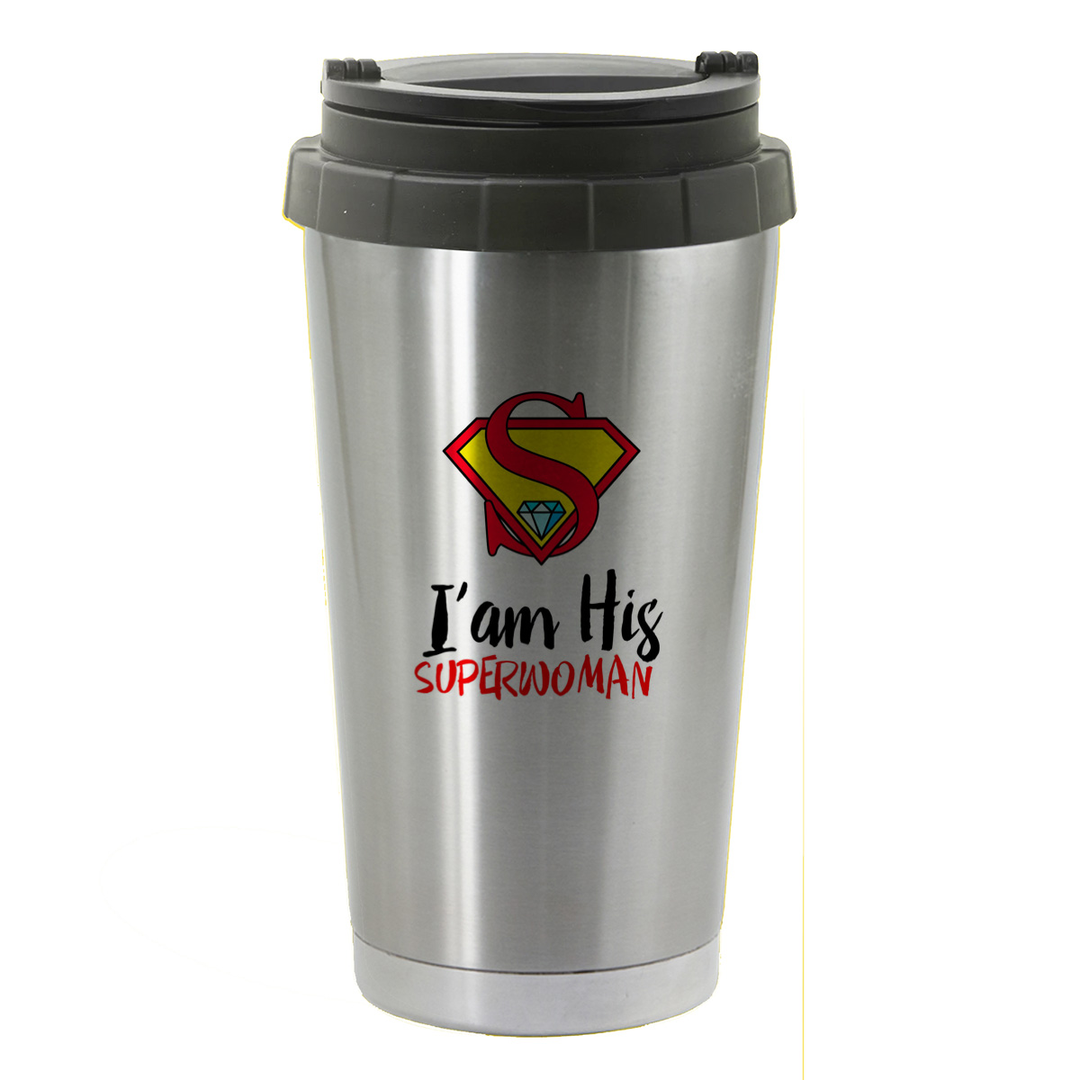 

Термостакан серый CoolPodarok I AM HIS SUPERWOMAN