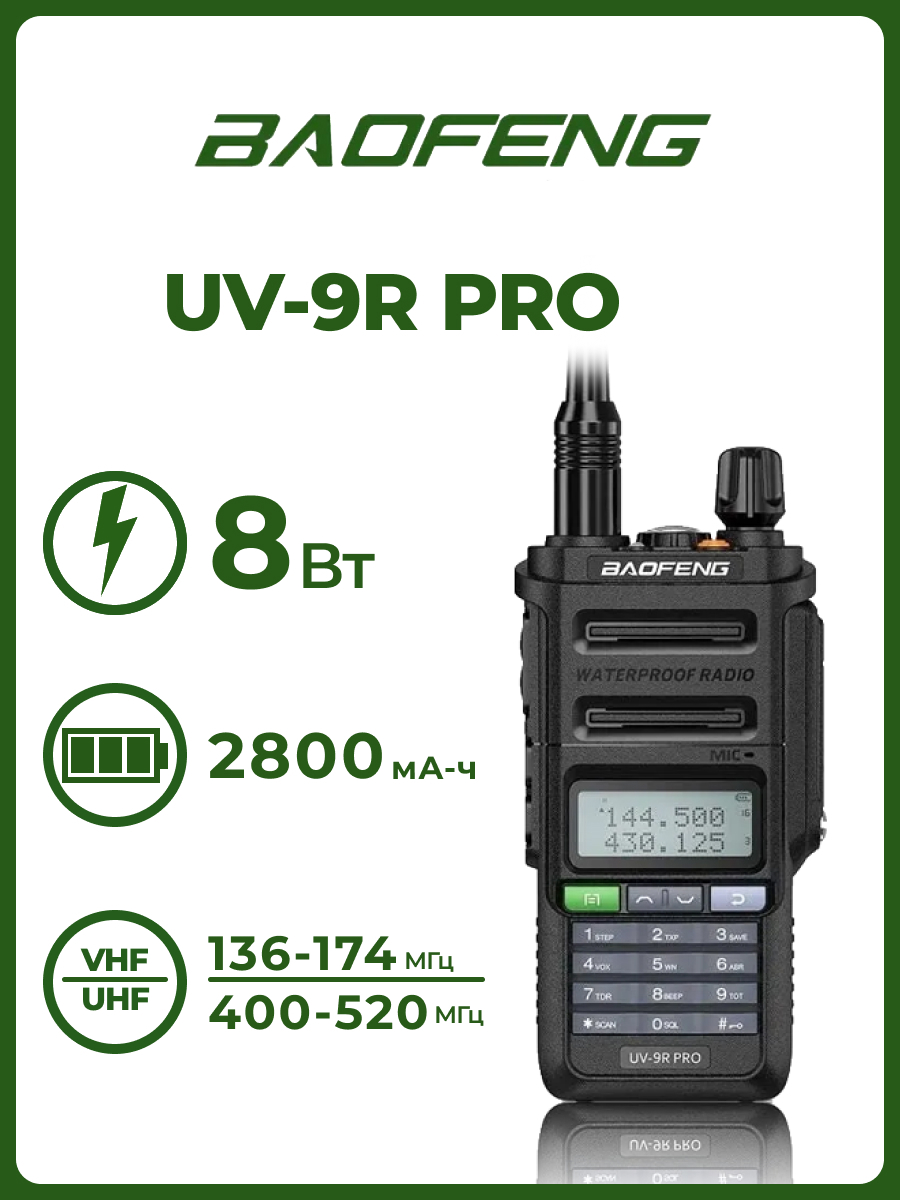 Портативная радиостанция Baofeng UV-9R PRO черная