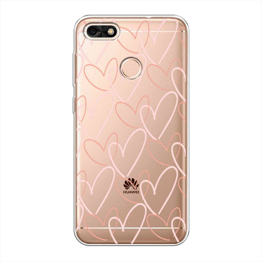 

Чехол на Huawei Nova Lite (2017) "Узор из сердечек", Розовый;бежевый, 64750-6