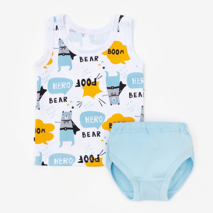 

Комплект (майка,трусы) для мальчика «Bear», цвет белый/голубой, рост 92 см