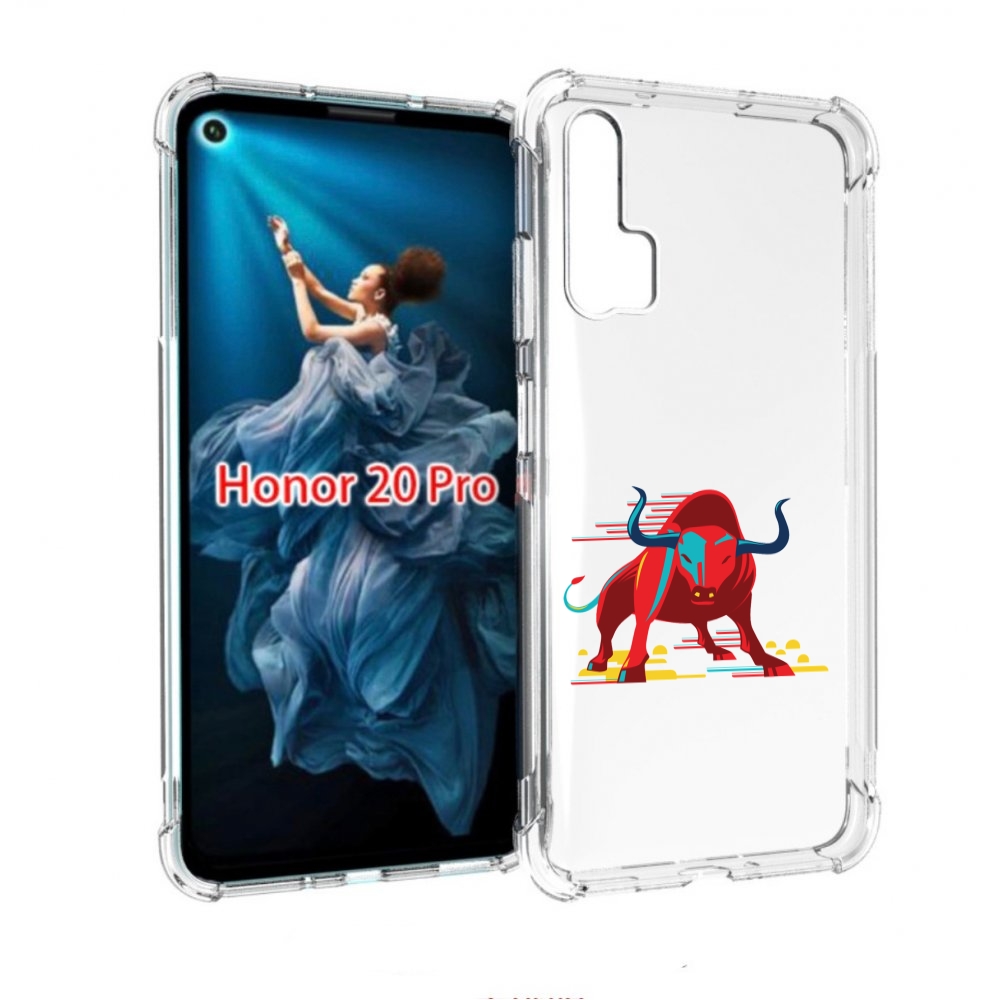 

Чехол бампер MyPads Красный-бык для Honor 20 Pro противоударный, Прозрачный, Tocco