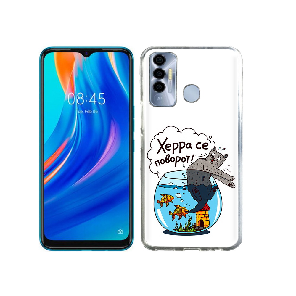 

Чехол MyPads Tocco для Tecno Spark 7P Рыбы с котом, Прозрачный, Tocco