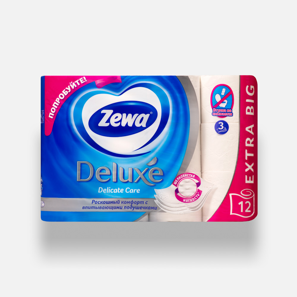 фото Туалетная бумага zewa deluxe 3-х слойная белая, 12 рулонов