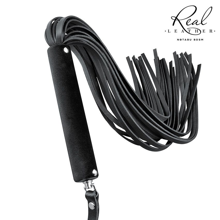 Черная кожаная плеть-флоггер - 84 см