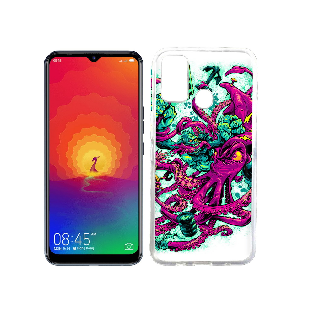 

Чехол MyPads Tocco для Tecno Spark 4 фиолетовый кракен, Прозрачный, Tocco