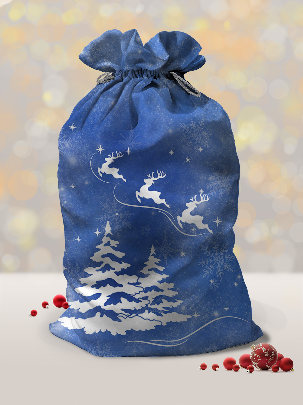 фото Мешок деда мороза 65х115 см новогодний лес синий sfer.tex 1803190