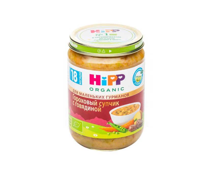 Суп Hipp Organic, гороховый, с говядиной, с 18 месяцев, 190 г