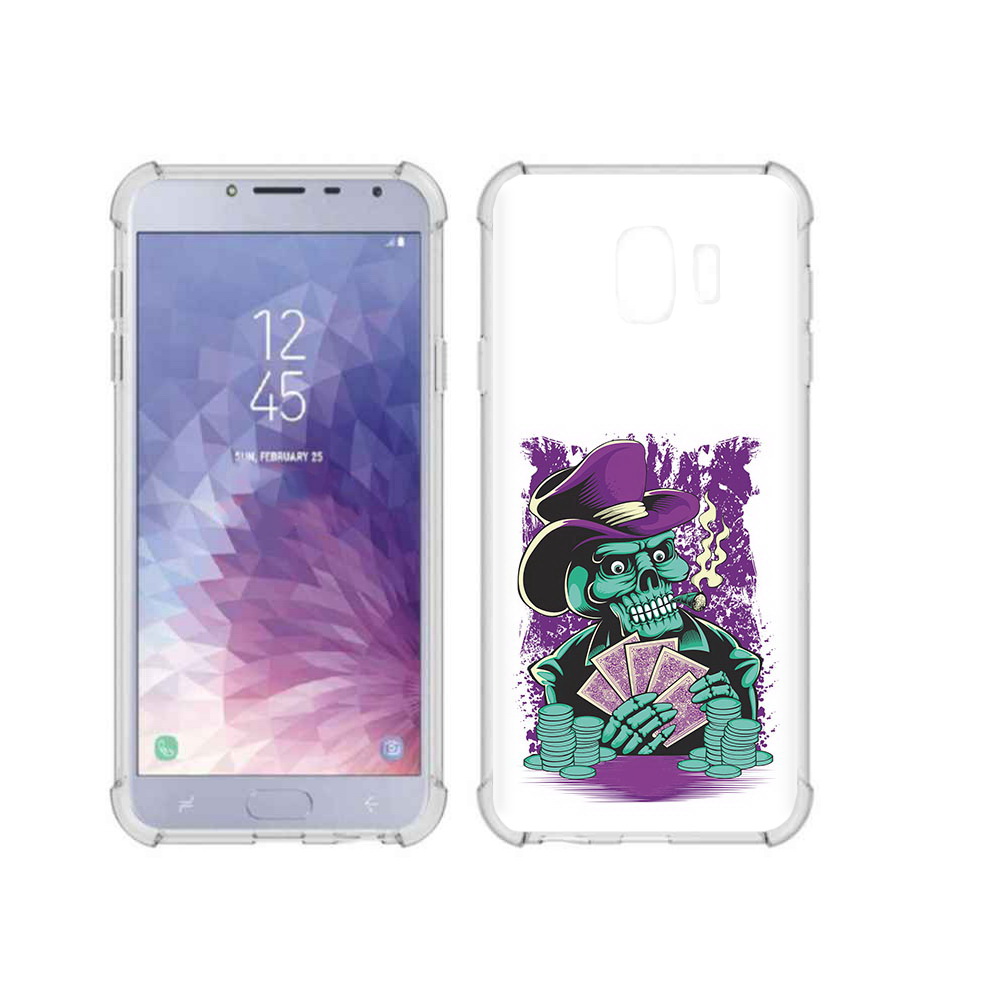 

Чехол MyPads Tocco для Samsung Galaxy J4 (2018) зеленый череп с картами, Прозрачный, Tocco