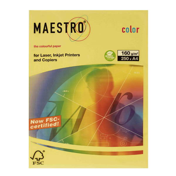 фото Mondi бумага офисная цветная "maestro color pale" а4 250л 160г/м2 желтый (ye23)