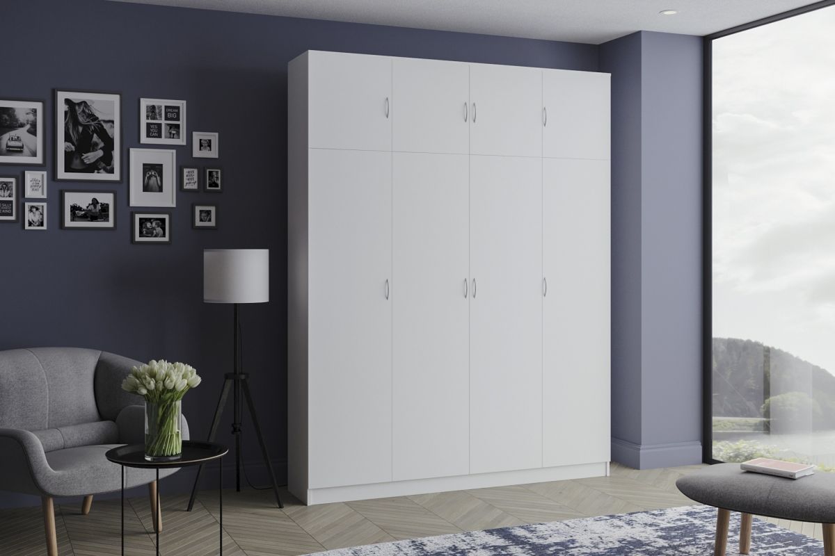 

Шкаф распашной Лайт-4 с антресолью Белый для одежды четырёхдверный 200х220х40 Мегамебель