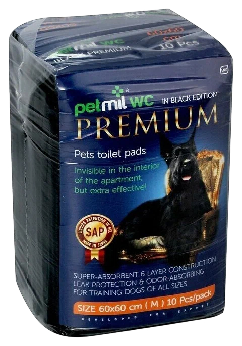 Одноразовые пеленки для животных PETMIL WC BLACK Premium, гелевые, 60х60 см, 10 шт