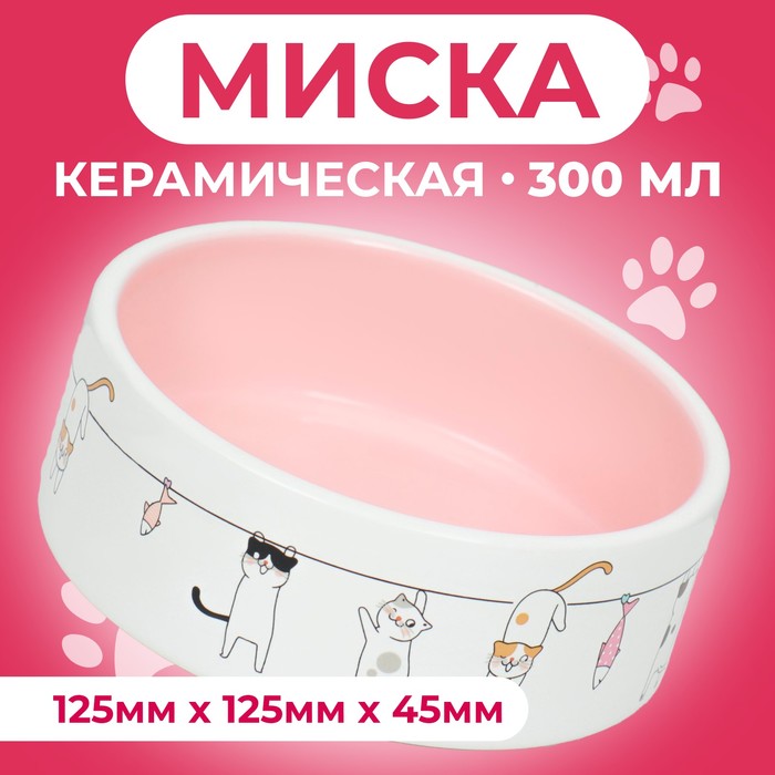 

Миска Пижон Любовь и коты 9214853, розово-белая, 12,5x4,5 cм, Белый;розовый