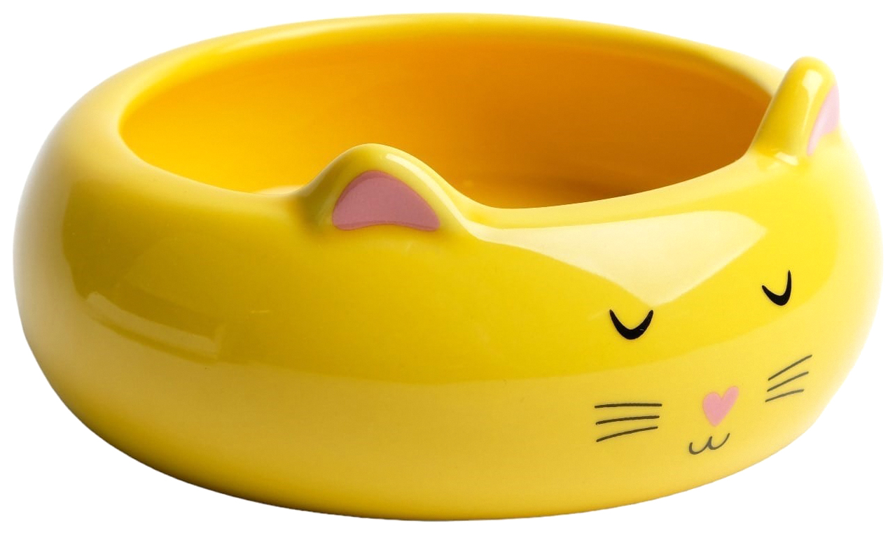 

Пижон Миска керамическая "Кошка-лепёшка", 13 x 5,5 cм, жёлтая, Желтый