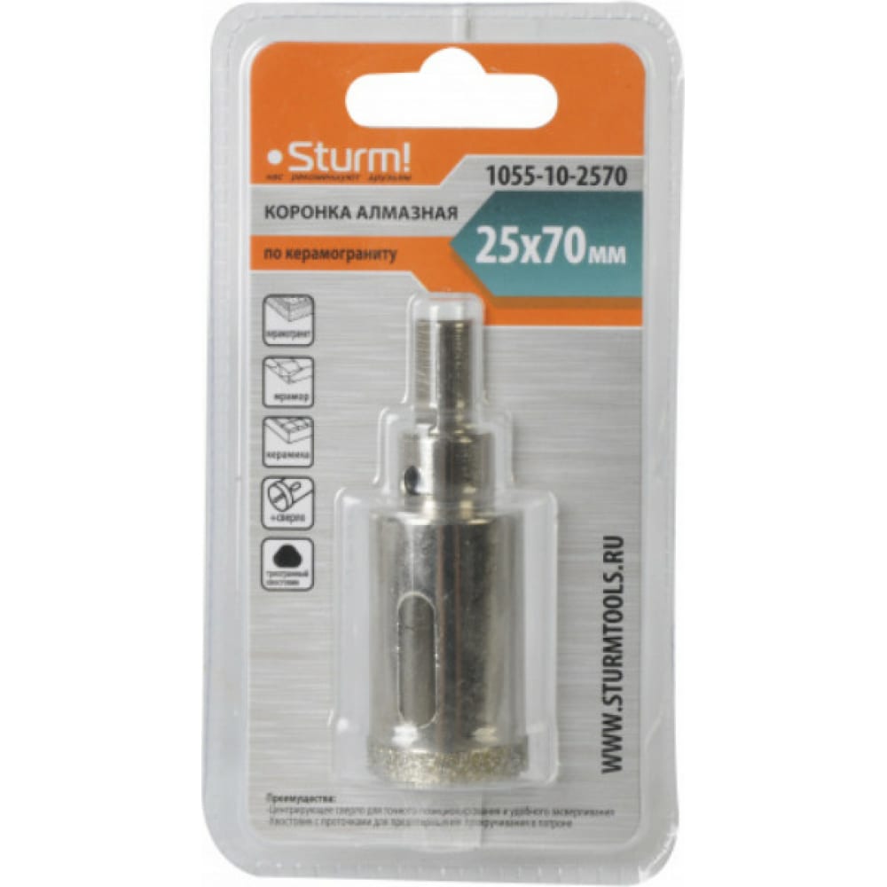 

Коронка по керамограниту Sturm! 1055-10-2570, 70x25, алмазная, с проточками