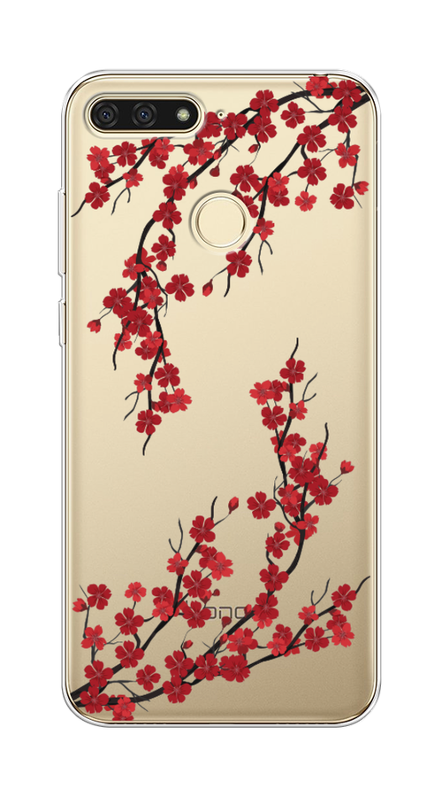 

Чехол на Honor 7C "Красная сакура", Красный;черный, 64550-2