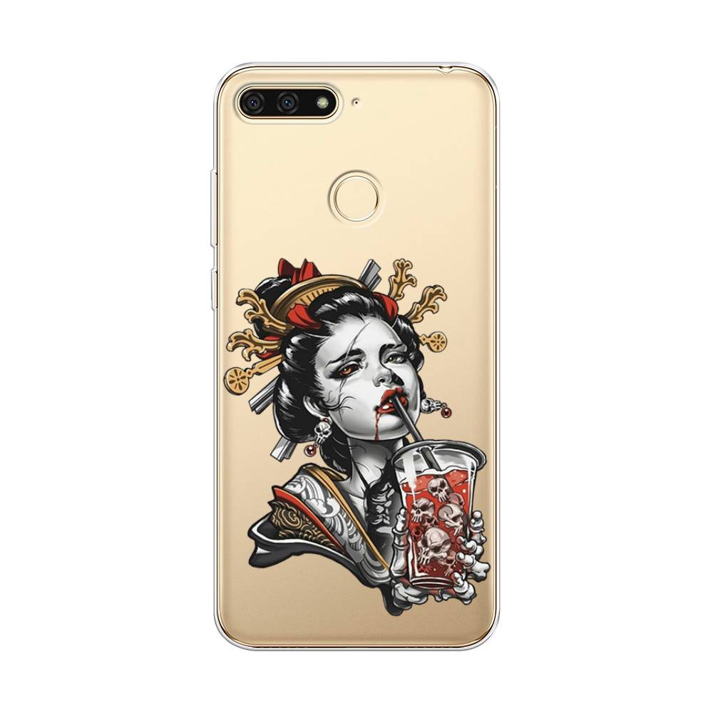 

Чехол на Honor 7C "Опасная гейша", Красный;черный;серый, 64550-4