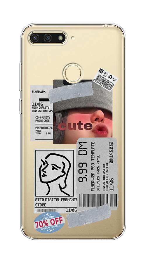 

Чехол на Honor 7C "Cute girl collage", Розовый;серый;голубой, 64550-6