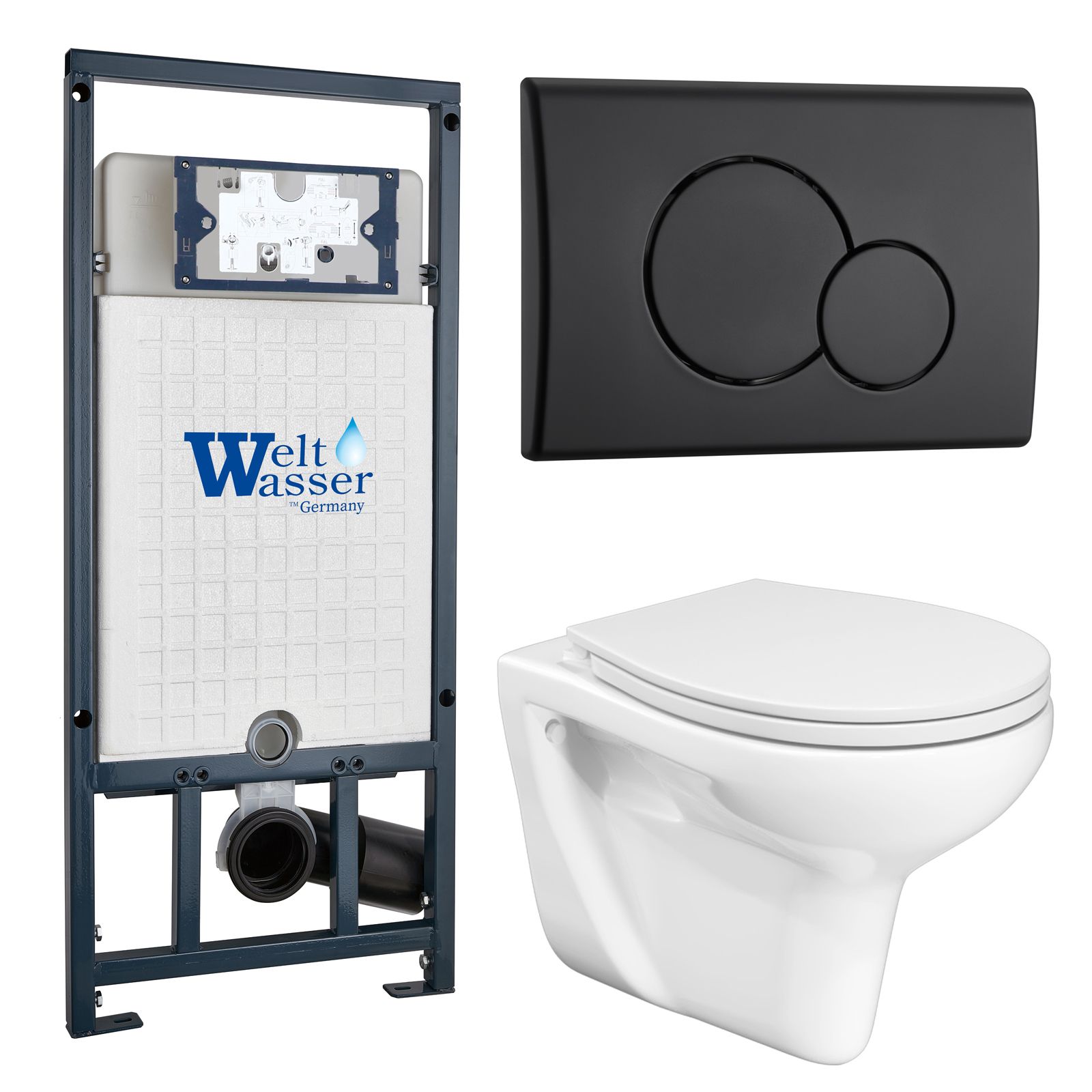 

Инсталляция Weltwasser Mar 507+Кнопка Mar 507RD MT-BL черный+Flumen JK9011046 белый унитаз, Marberg JKS901507RMB