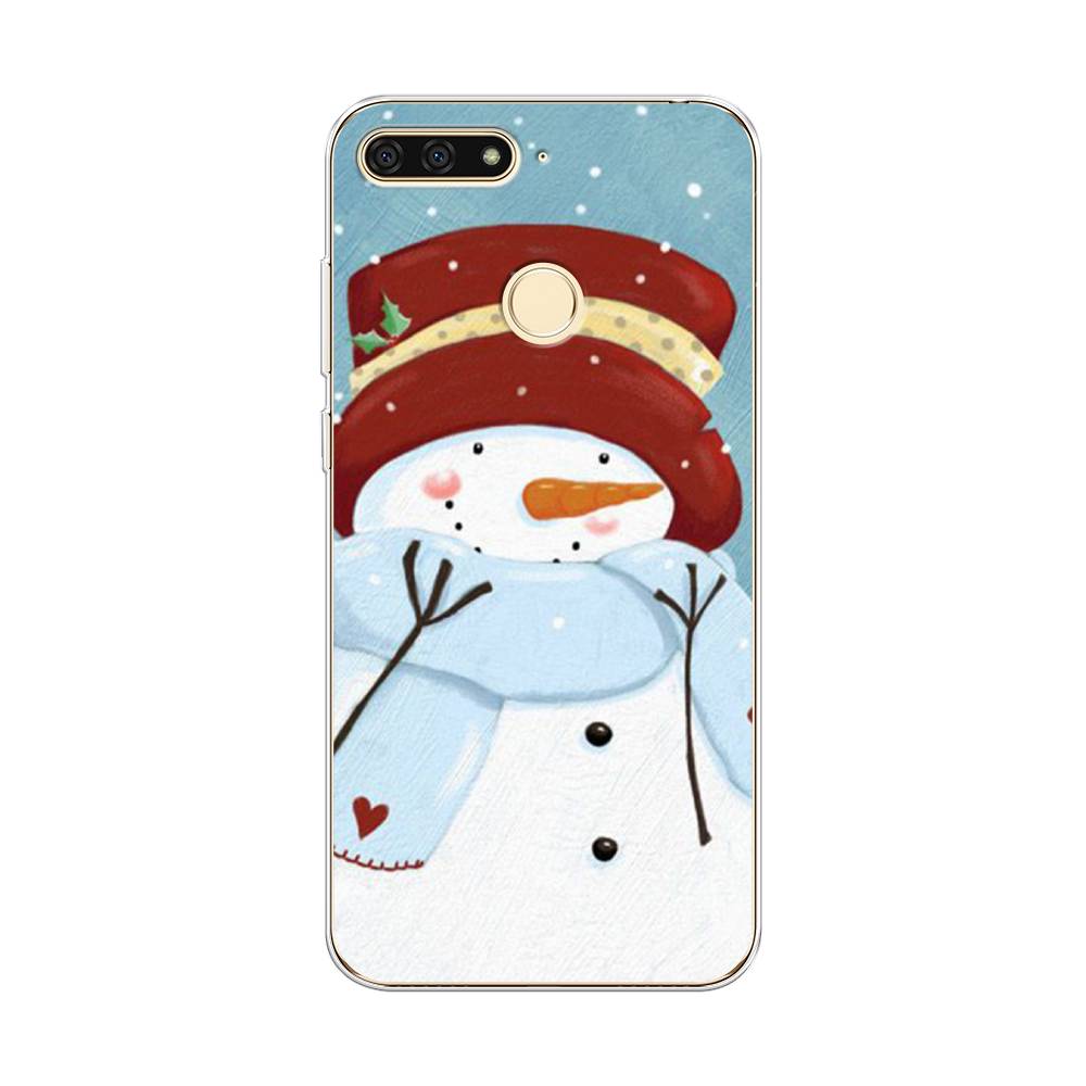 

Чехол на Honor 7C "Застенчивый снеговик", Голубой;белый;красный, 64550-5