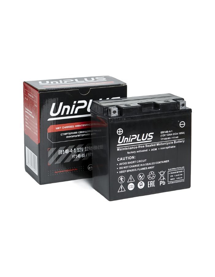

Аккумулятор мото UniPLUS AGM EB14B-4 12Ah ПП 210A (YT14B-BS) (150x70x145), UNIPLUS 10
