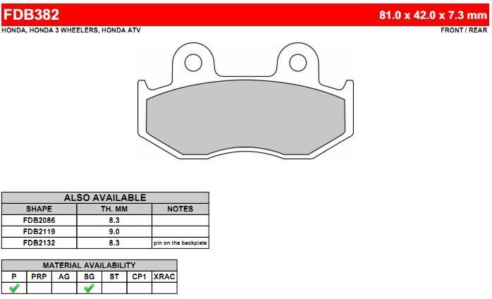 

FDB382P Ferodo тормозные колодки органические, FDB382P