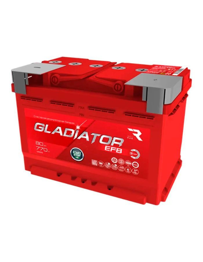 

Аккумулятор автомобильный GLADIATOR EFB 80Ah 770А обратная полярность (278х175х190), GLADIATOR 1