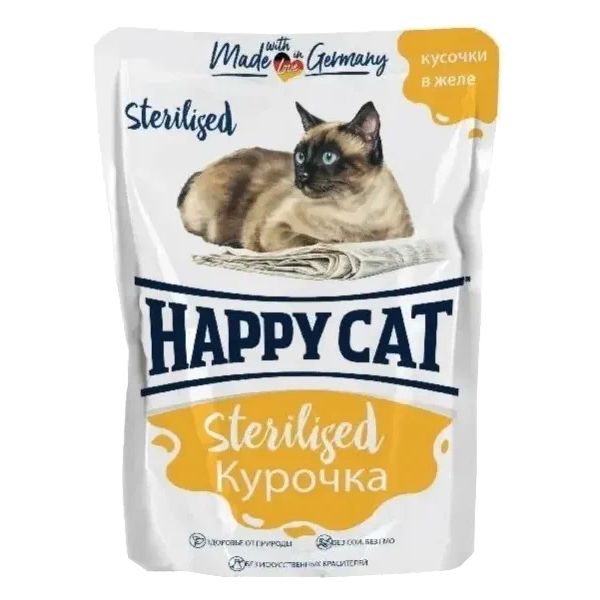 

Влажный корм для кошек Happy Cat, курица, кусочки в желе, 12 шт по 100 г, Sterilised