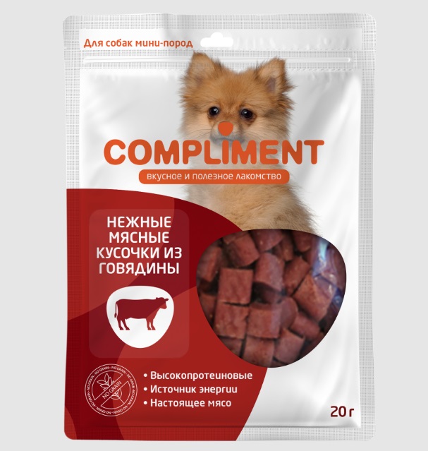 фото Лакомство для собак мини-пород compliment кусочки из говядины 20 г