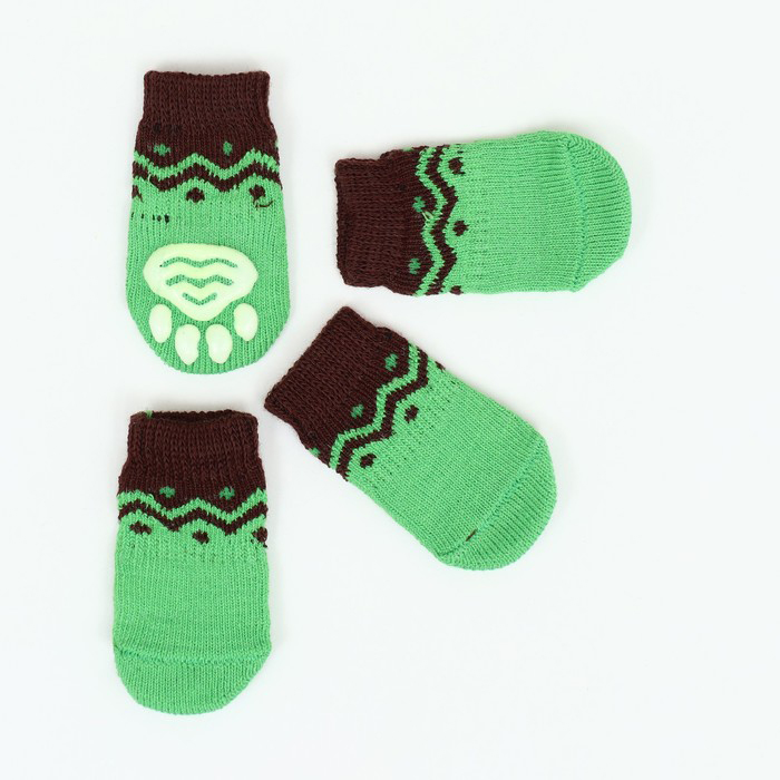 Носки Пижон нескользящие, размер S, набор 4 шт , зеленые