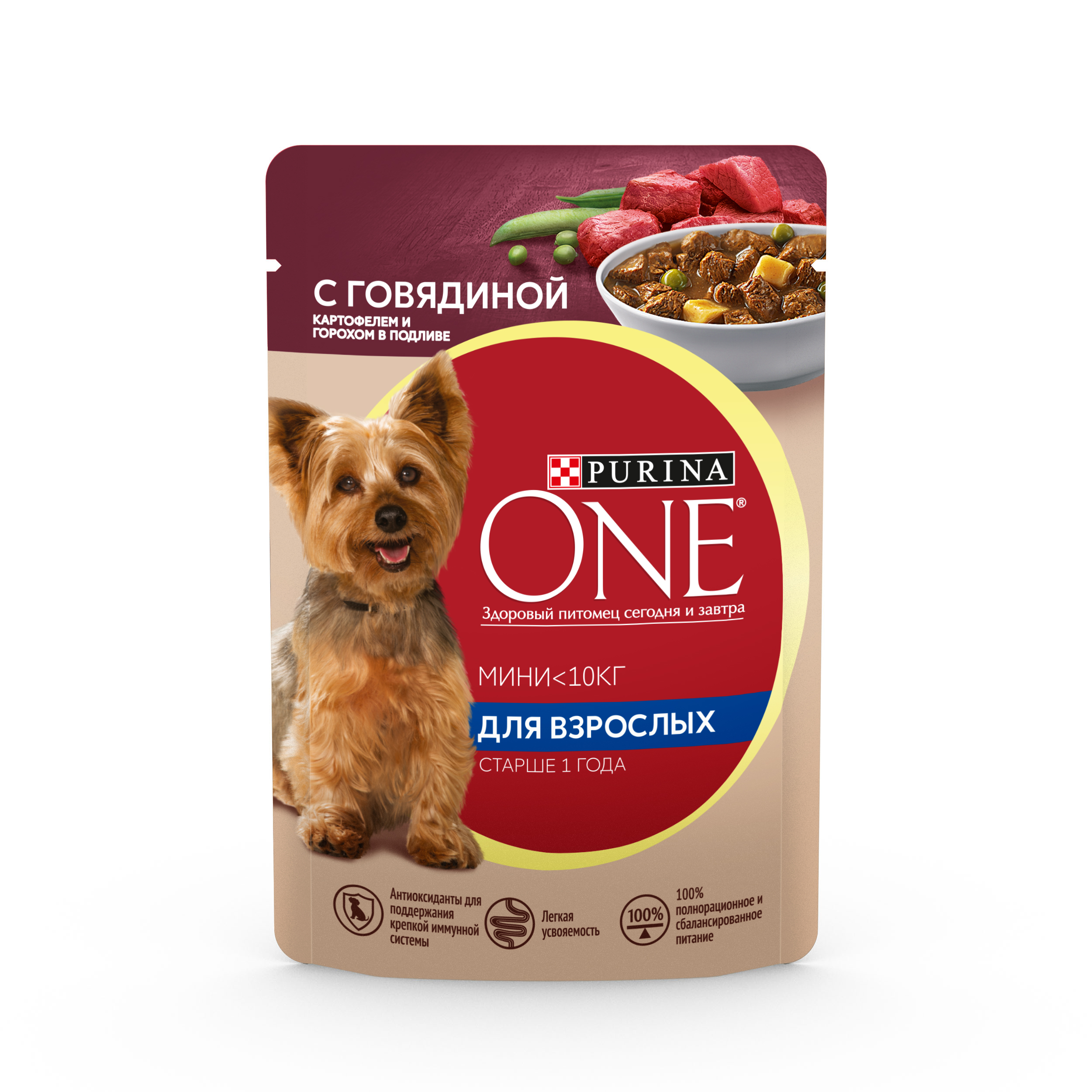 фото Влажный корм для собак purina one мини взрослая , говядина, горох, 85г