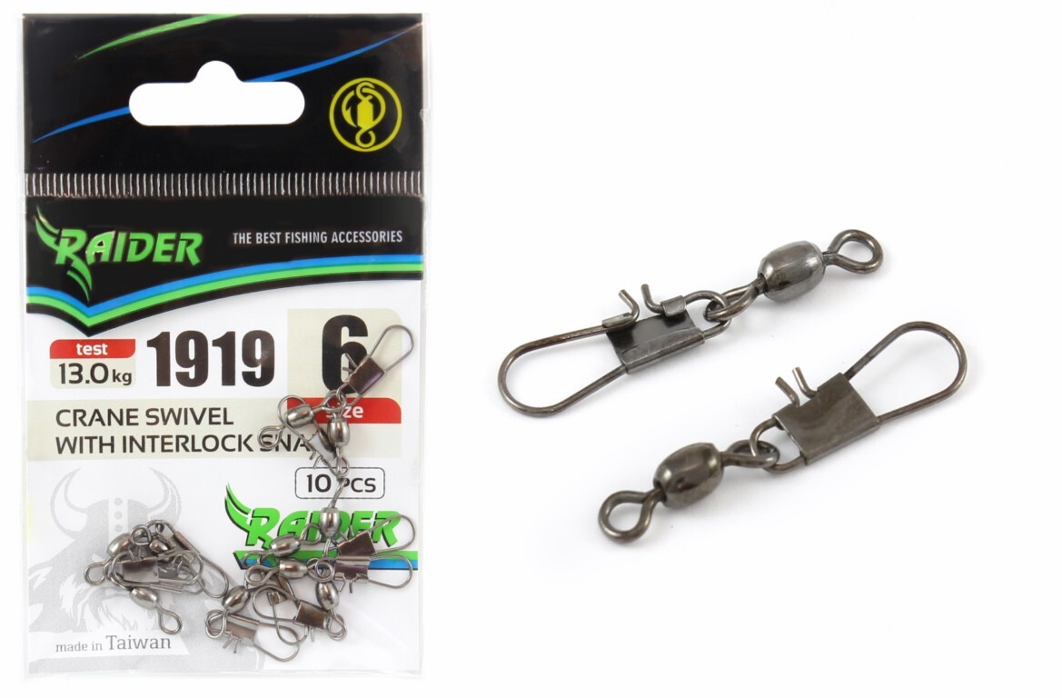 

Карабин с вертлюгом RAIDER CRANE SWIVEL WITH INTERLOCK SNAP (уп.10шт) №6 (test 13.0кг)