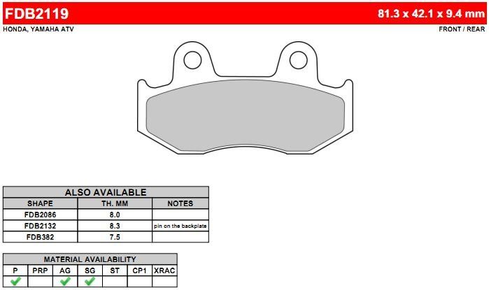

FDB2119P Ferodo тормозные колодки органические, FDB2119P