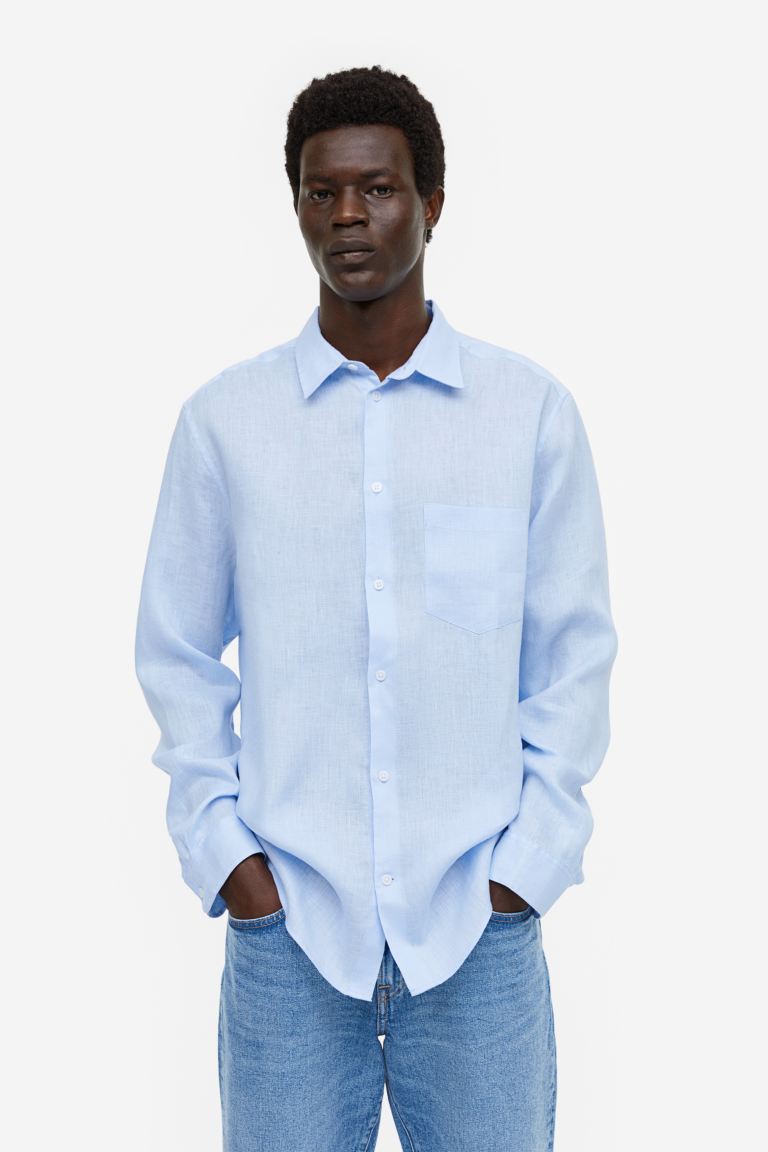 

Рубашка мужская H&M 1127523003 синяя L (доставка из-за рубежа), Синий, 1127523003