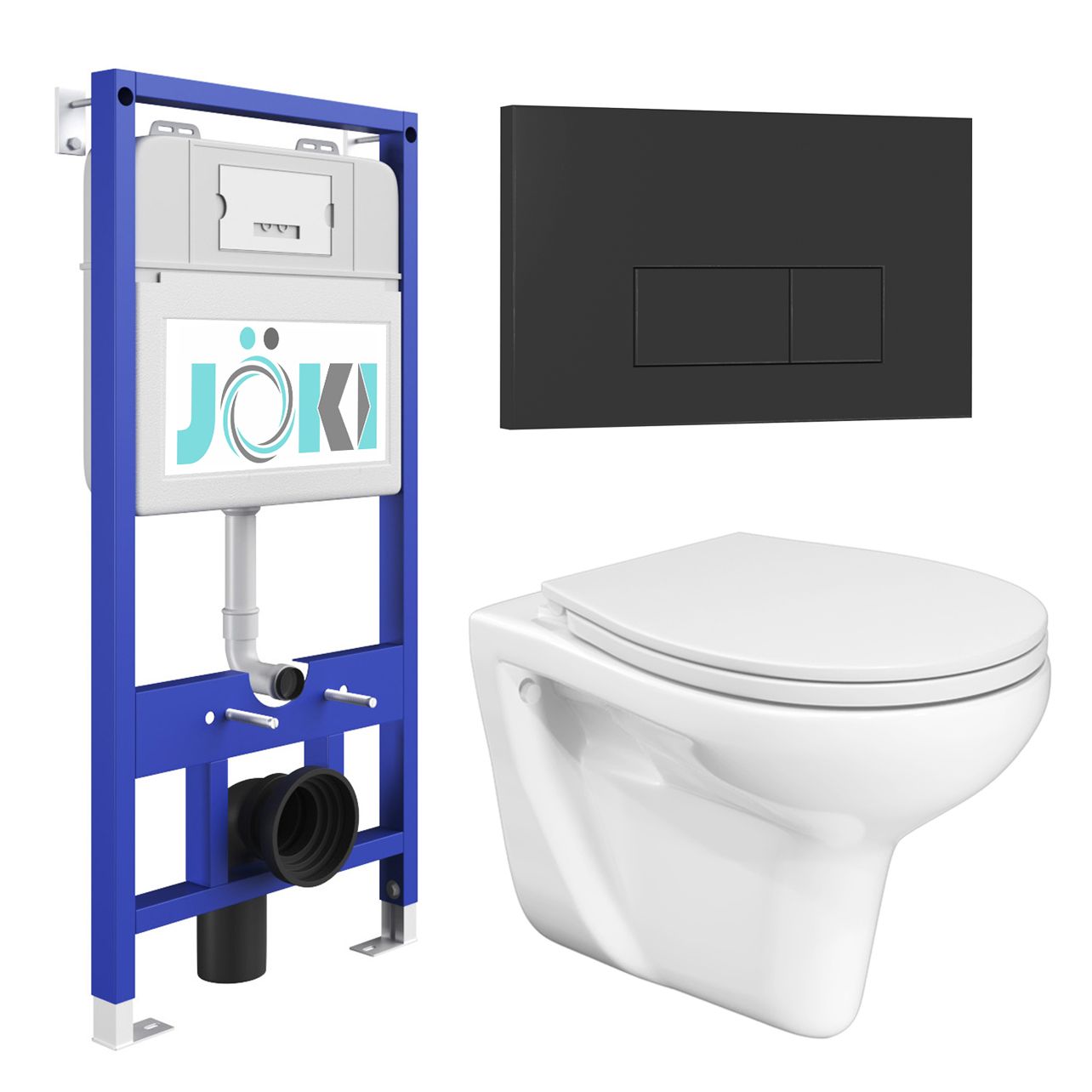 Комплект JOKI: инсталляция JK01150 + кнопка JK203507BM черная + унитаз Flumen JK9011046