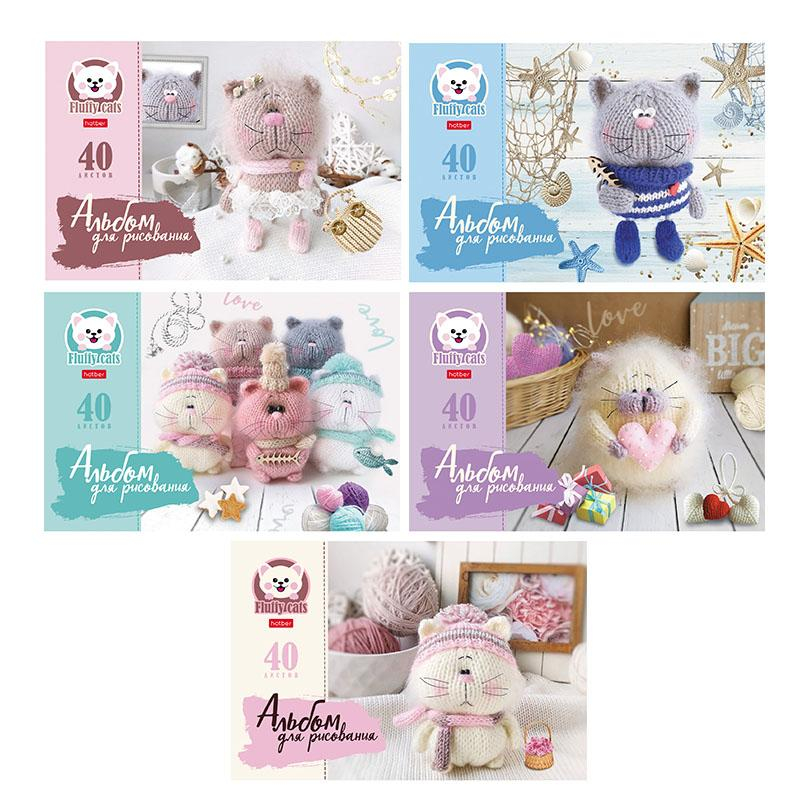 

Альбом для рисования А4,40л,скрепка,Уютные котики,5диз,074749, (3шт.)