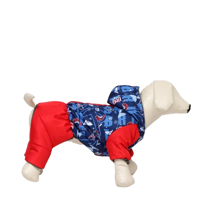 

Комбинезон зимний для животных Лыжник, (ДС 31-33, ОШ 30-32, ОГ 42-46 см), микс, Красный;синий