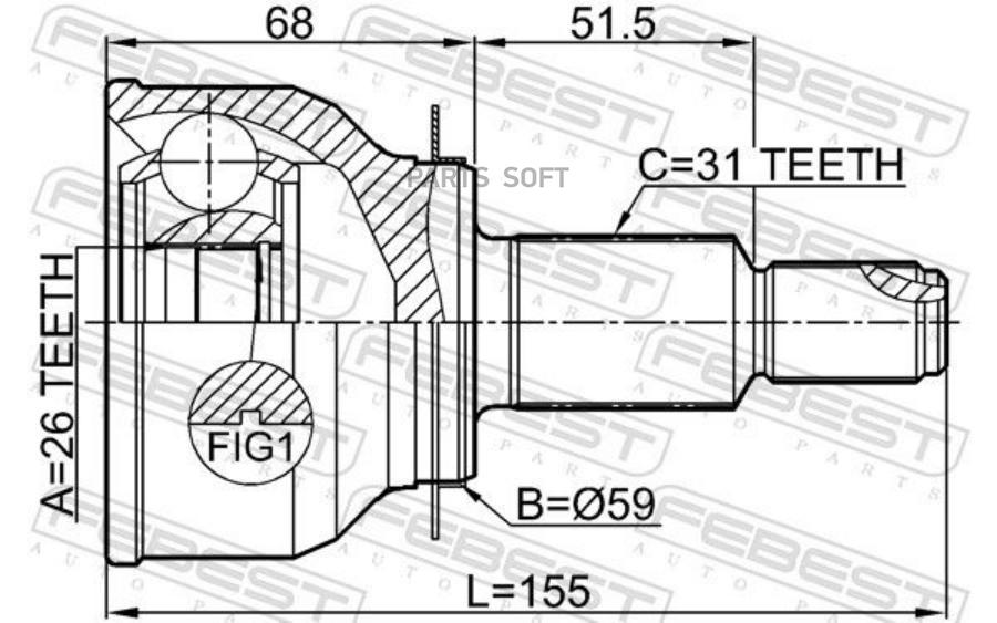 

ШРУС НАРУЖНЫЙ 26X59X31 FEBEST 0510keat4wd