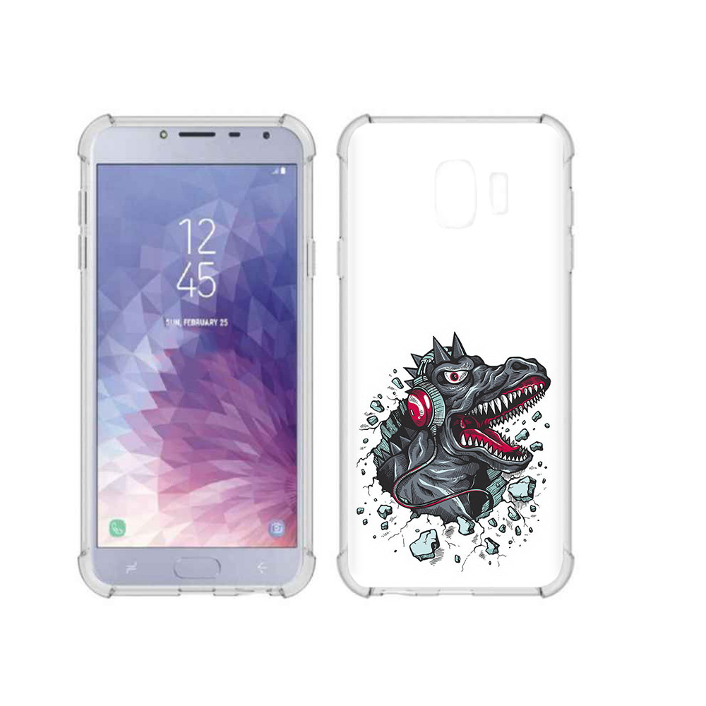 

Чехол MyPads Tocco для Samsung Galaxy J4 (2018) Нарисованный динозавр в наушниках, Прозрачный, Tocco